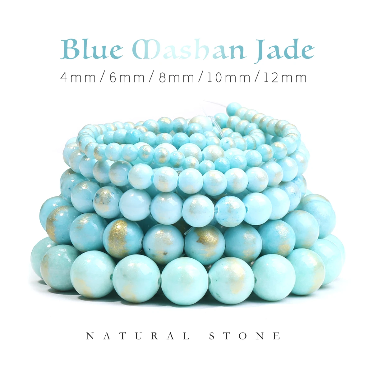 Image of Natursteinperle Mashan Jade Gold - Hellblaue Runde Lose Perle Schmuckherstellung DIY Armband Zubehör 4-12MM