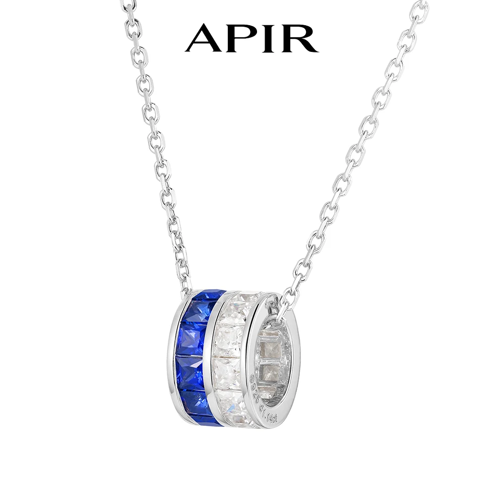 APIR Simulated Sapphire & Moissanite Pendant Necklace for Women S925 Silver Hypoallergenic Diamond Necklaces Fine Jewelry Gift