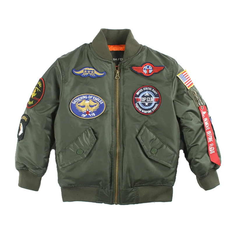 2023 Military Pilot Flight Quilted Winter Kids Toddler Clothes Boys Girls Satin Letterman Varsity Bomber Jacket with Patches