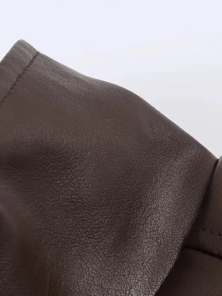 เสื้อแจ็คเก็ตผู้หญิง แฟชั่น ทรงหลวม หนังเทียม PU กระดุมแถวเดียว สไตล์หรูหรา สำหรับใส่เดินเล่น