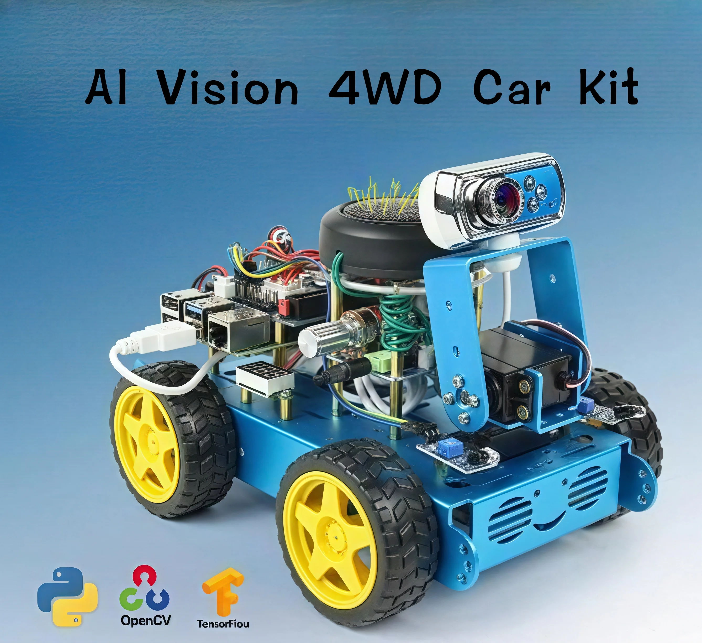 Coche inteligente Raspberry Pi, equipado con la placa base Raspberry Pi 4B.