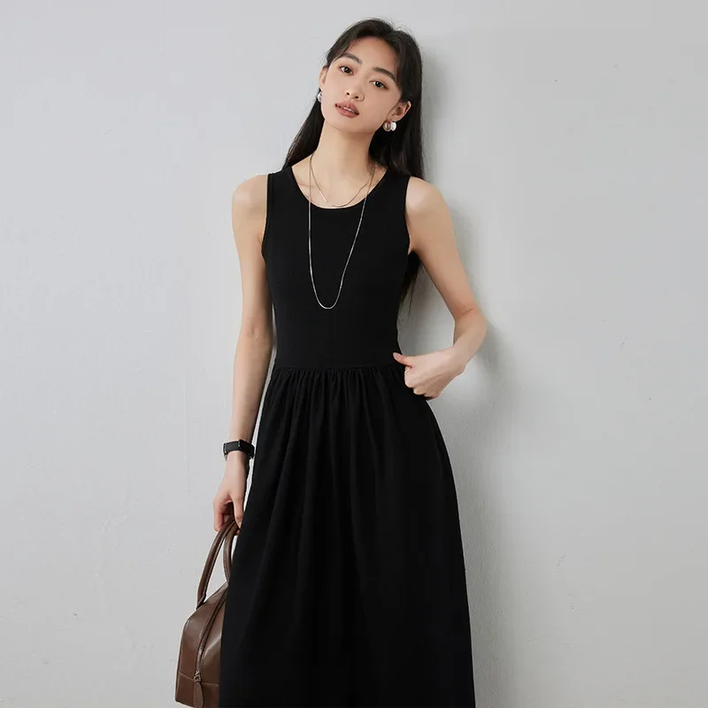 

Summer new product with mulberry silk knitted suspender dress sleeveless round neck patchwork vest skirt