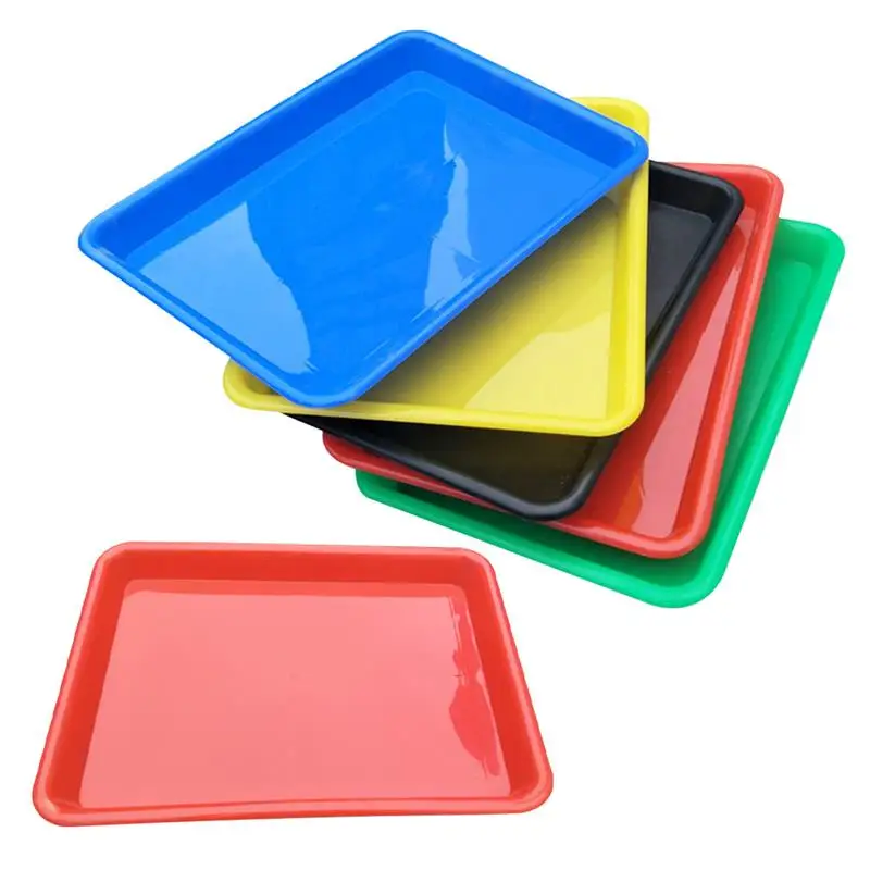 6pcs Plastic Tray Rectangular Storage Holder Dessert Pallet Painting Palette Hotel Service Tray Gadget Container Random Color