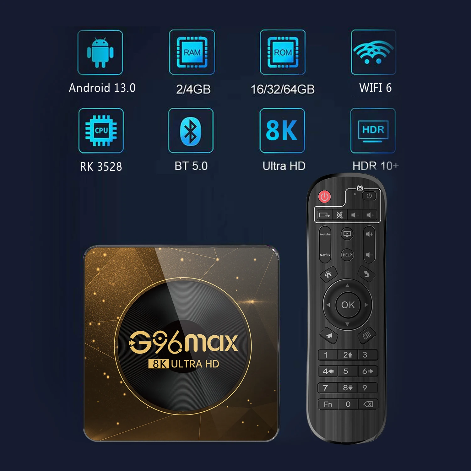 유튜브 미디어 플레이어 셋톱 박스, 안드로이드 13, 8K 와이파이 6, 64GB, 128GB, 대용량 메모리, BT5.0, G96 Max A13