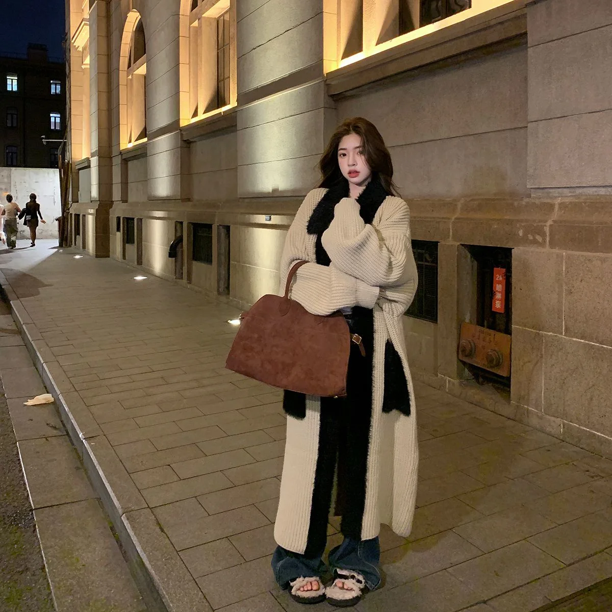 

Mid-Long Cardigans Dark Pink Womens Winter Wool-Feel Puff Drawstring College High-End English-Style Casual Ladies Tonal Desire