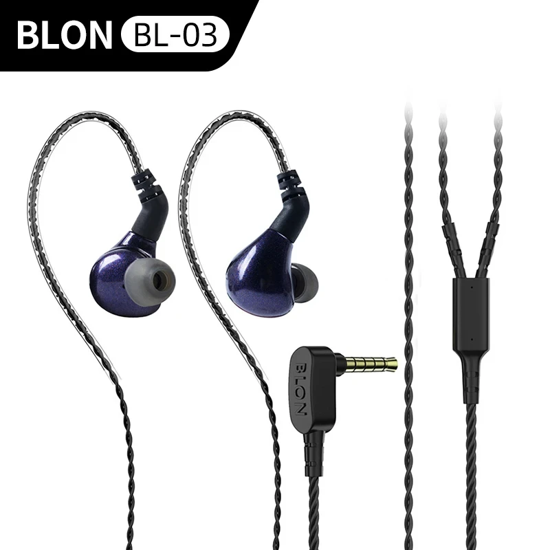 BLON BL-03 BL03 Earphones 10mm Carbon Film Dynamic Game Monitor Wired Headphones with 2PIN Cable BL-05BL-03 Earphones