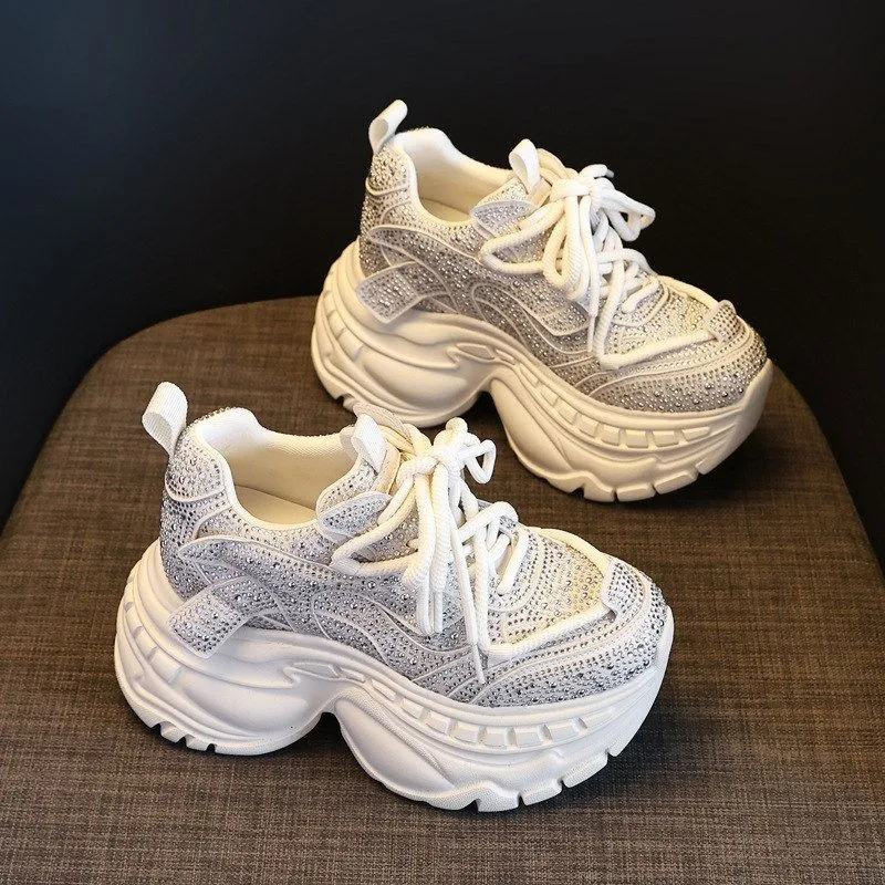 

Женские спортивные кроссовки Dad oes Faionable Diamond Embellied из натуральной кожи Thi Bot, повседневные кроссовки Heightening oes