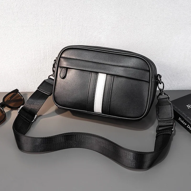 

2024 New Men's Crossbody Bag Fashion Striped Shoulder Messenger Bag Men Casual Square Crossbody Bags Soft PU Leather Handbag