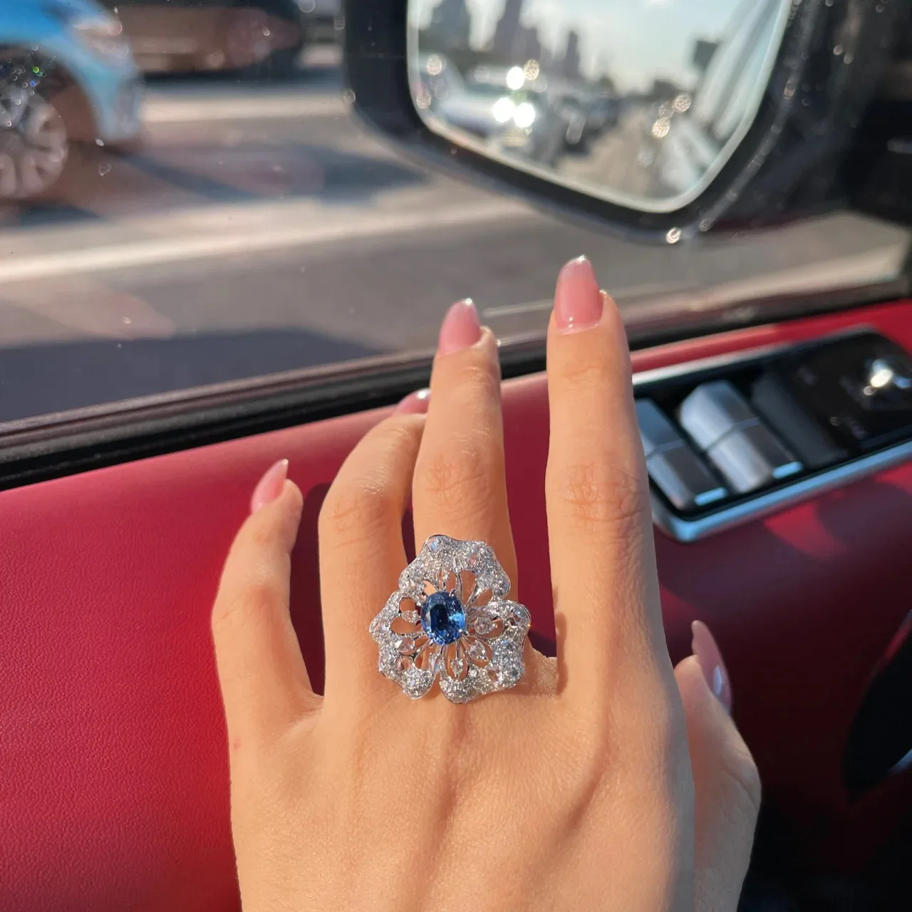 Brilliant Premium Floral Blue White Zircon Wedding Engagement Rings for Women Luxury Jewelry Halloween Valentine's Day Present