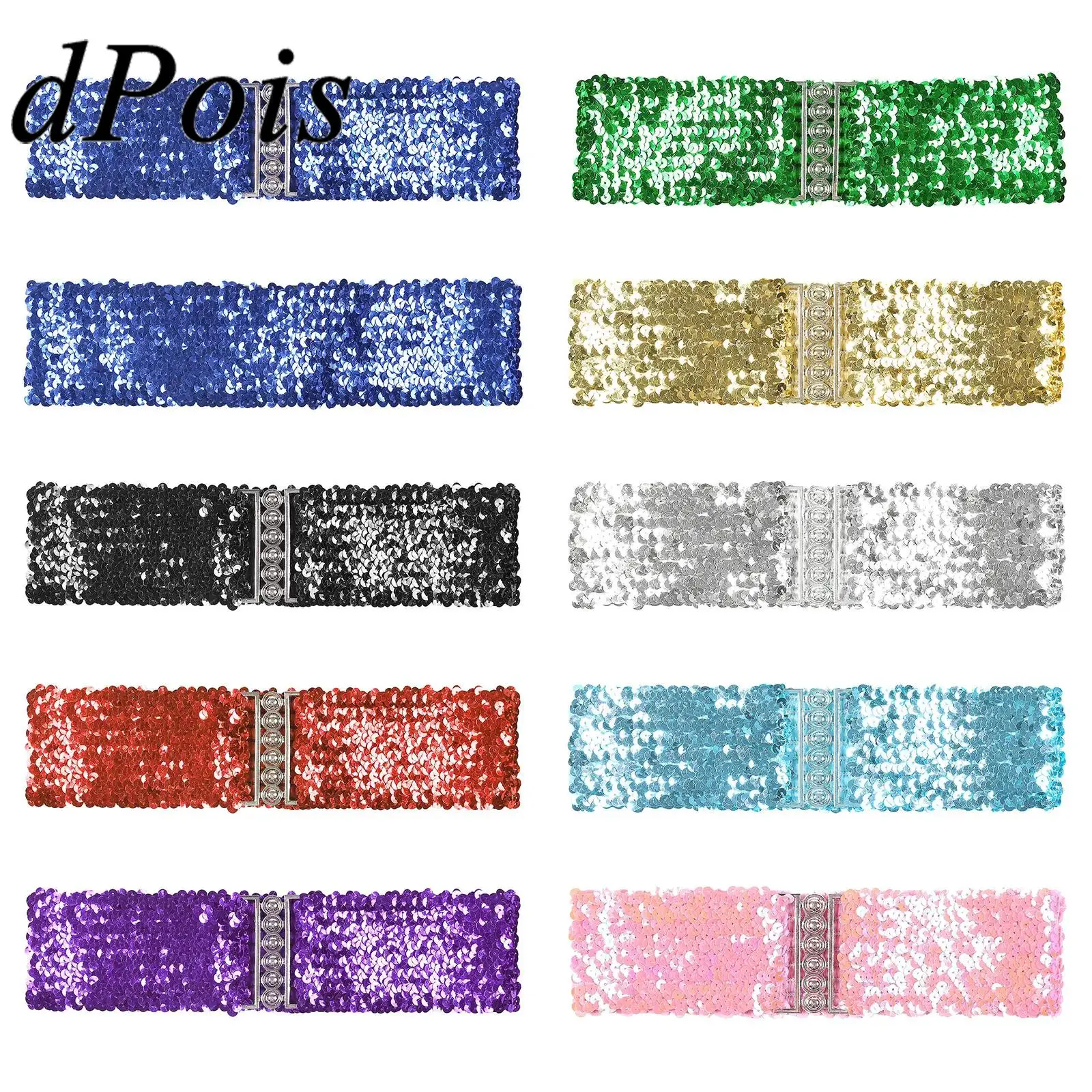 

Womens Sparkling Sequins Waist Belt Widen Elastic Belts Glitter Belt Woman's Clothes Accessory for Evening Dress Party Costumes