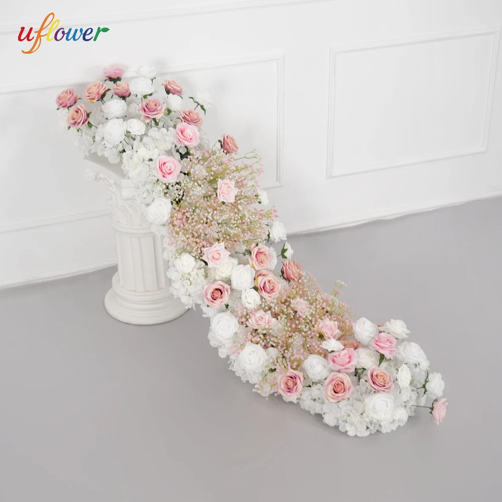 

Pink Rose Artificial Flower Row Gypsophila Wedding Arrangement Supplies Table Centerpiece Flowers Backdrop Stage Floral Decor