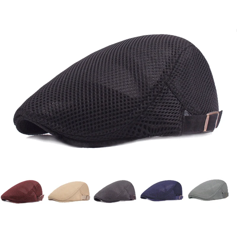 2021 Trendy Summer Mens Hats Breathable Mesh  Caps Outdoor Gorros Fashion Sun Hats Flat Cap Unisex Adjustable Caps Gorras