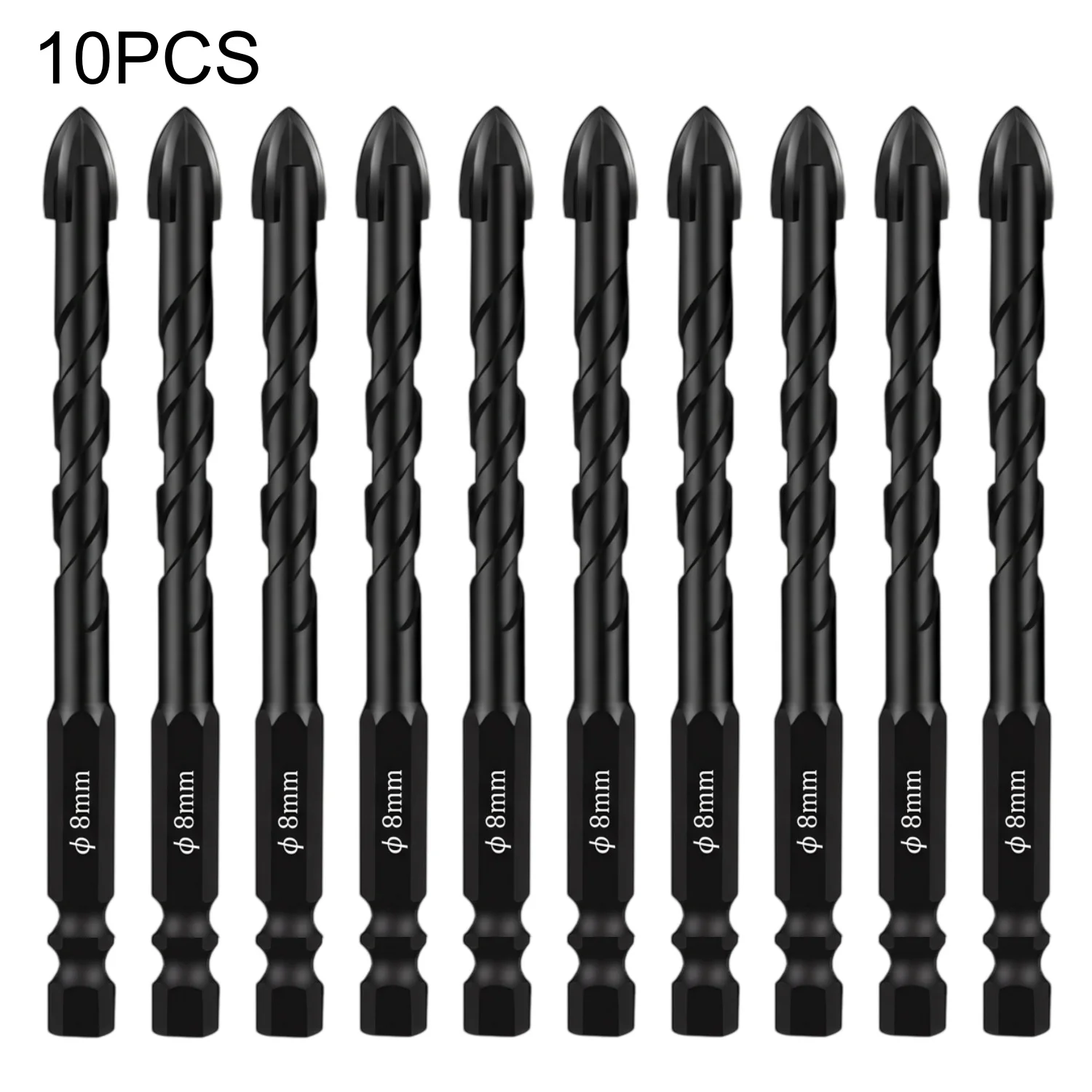 10PCS Cross Hex Masonry Drill Bit Set Professional High Cobalt Drill Bit Set for Tile Glass Metal Brick Concrete Ceramic Plastic