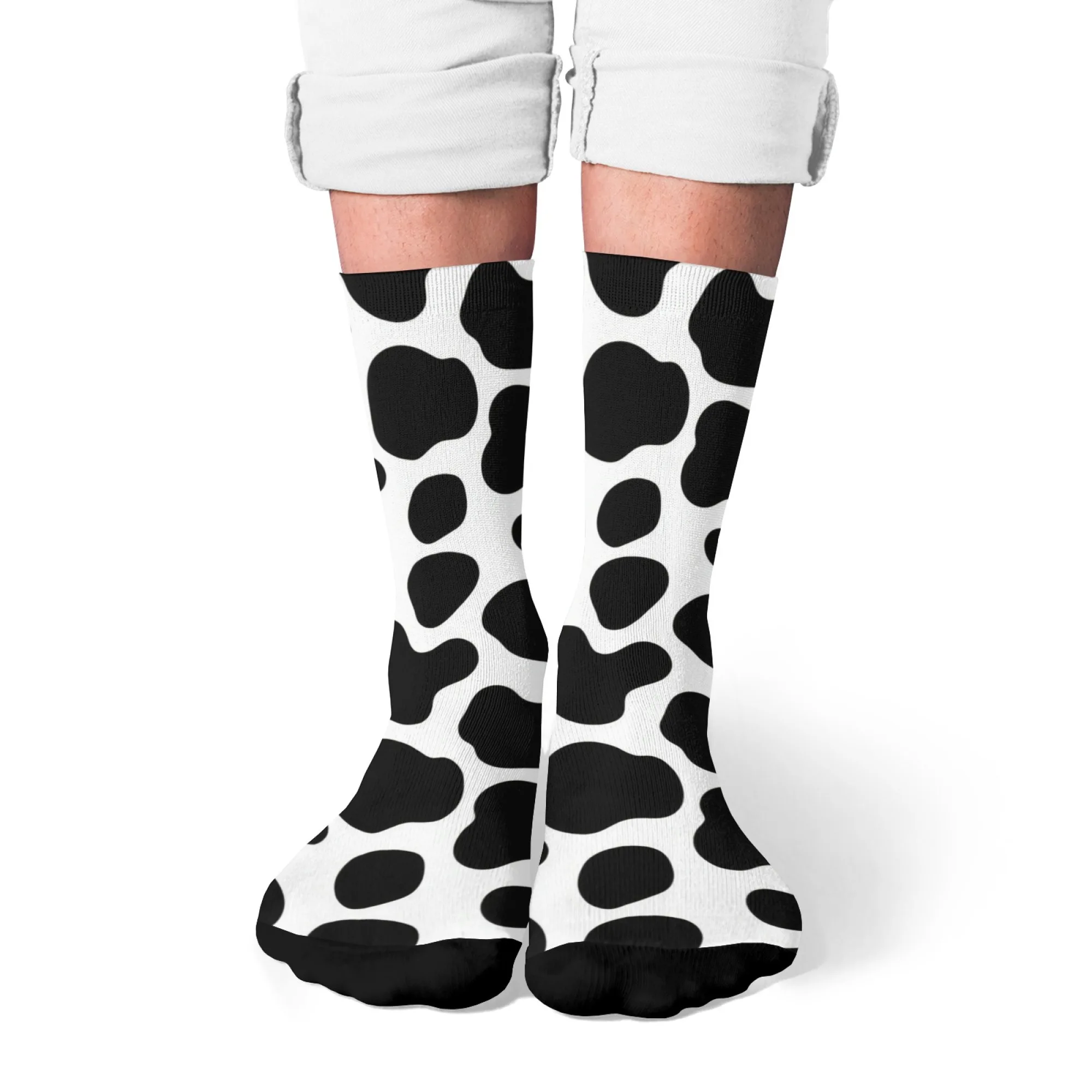 ลายวัวย้อนยุคการ์ตูนเรียบง่ายถุงเท้าผู้ชายและผู้หญิงถุงเท้ากันลื่นระบายอากาศได้ฮาราจูกุถุงเท้ากีฬาลำลอง