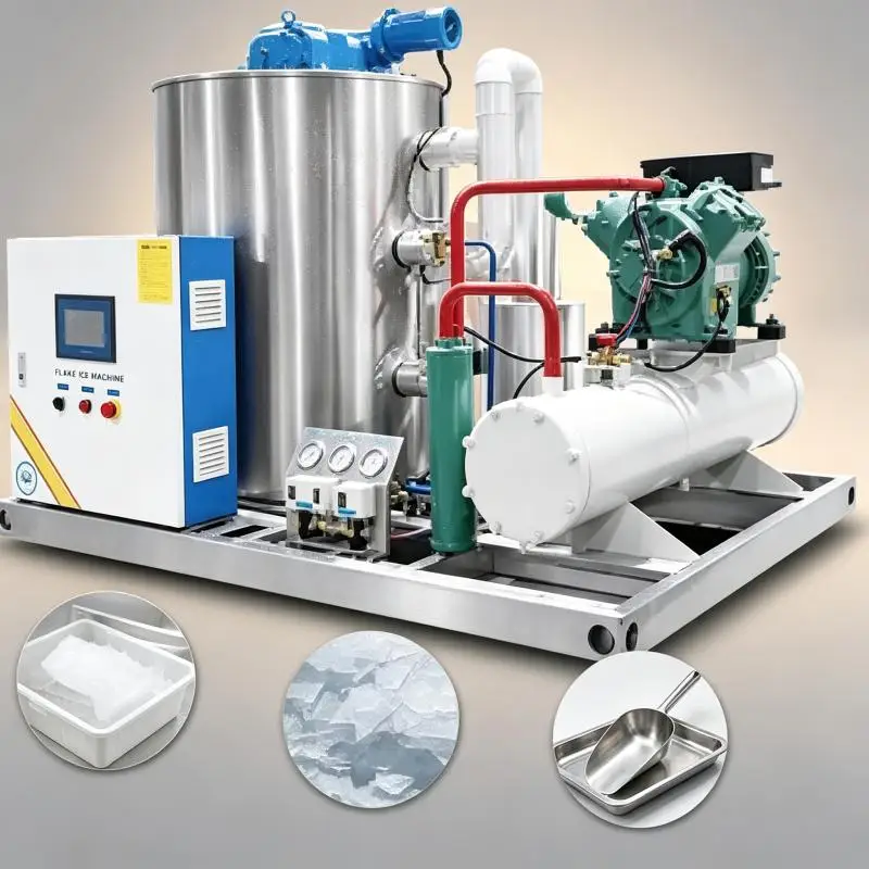 Flake Ice Machine High Output Commercial Ice Maker Rapid Cooling Stainless Steel Equipment for Seafood Market