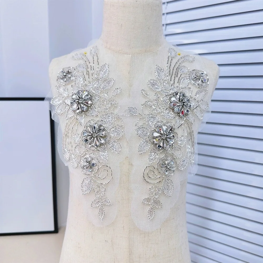 Strass Strass Applikation Blumen Design Mode Spitze Blumenapplikation Handgemacht DIY Kleidung Applikation Brautaccessoires