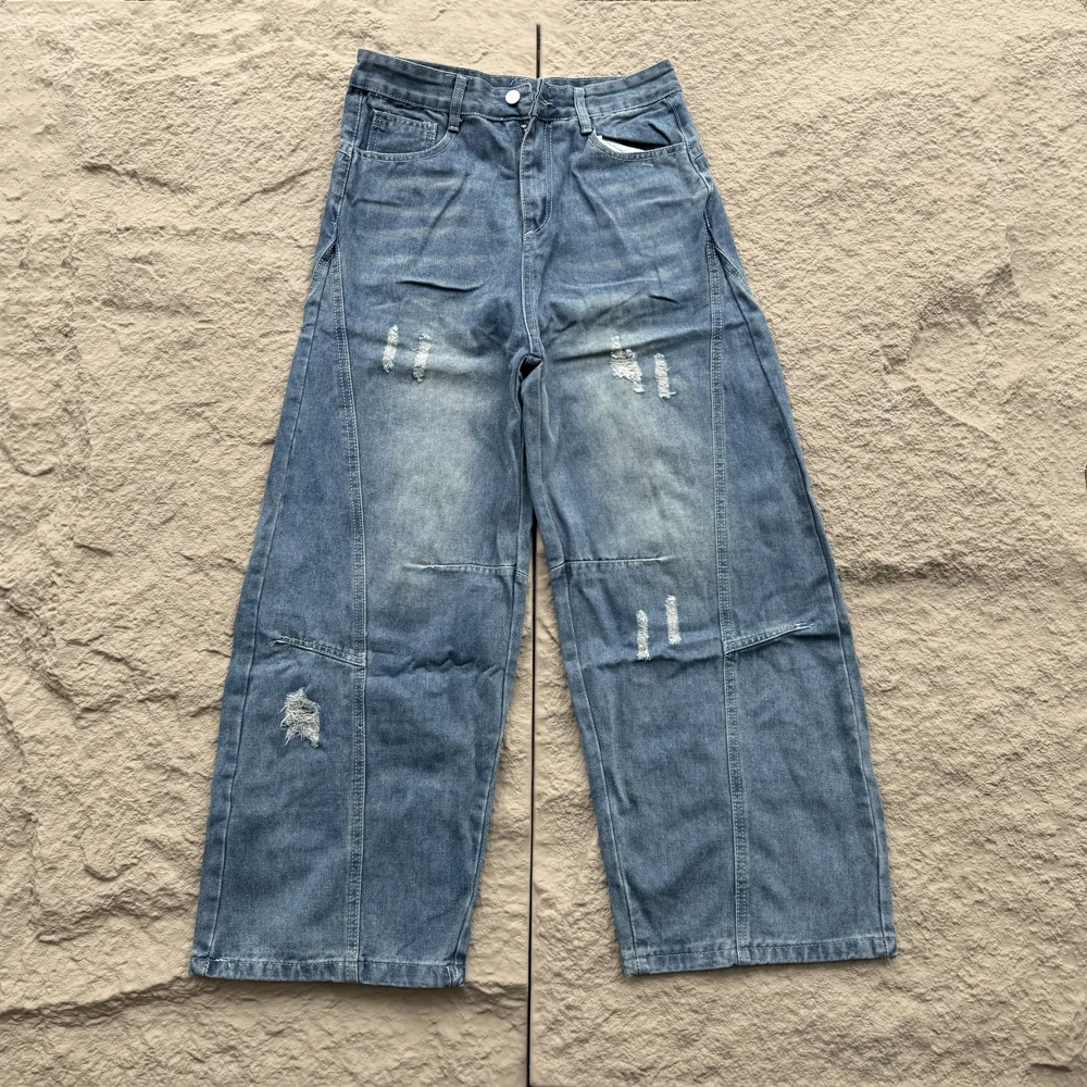 

KUCLUT American Style Best Quality Streetwear Printed Trousers Oversized Denim Pants Loose Vintage Wide Leg Jeans Men Woman