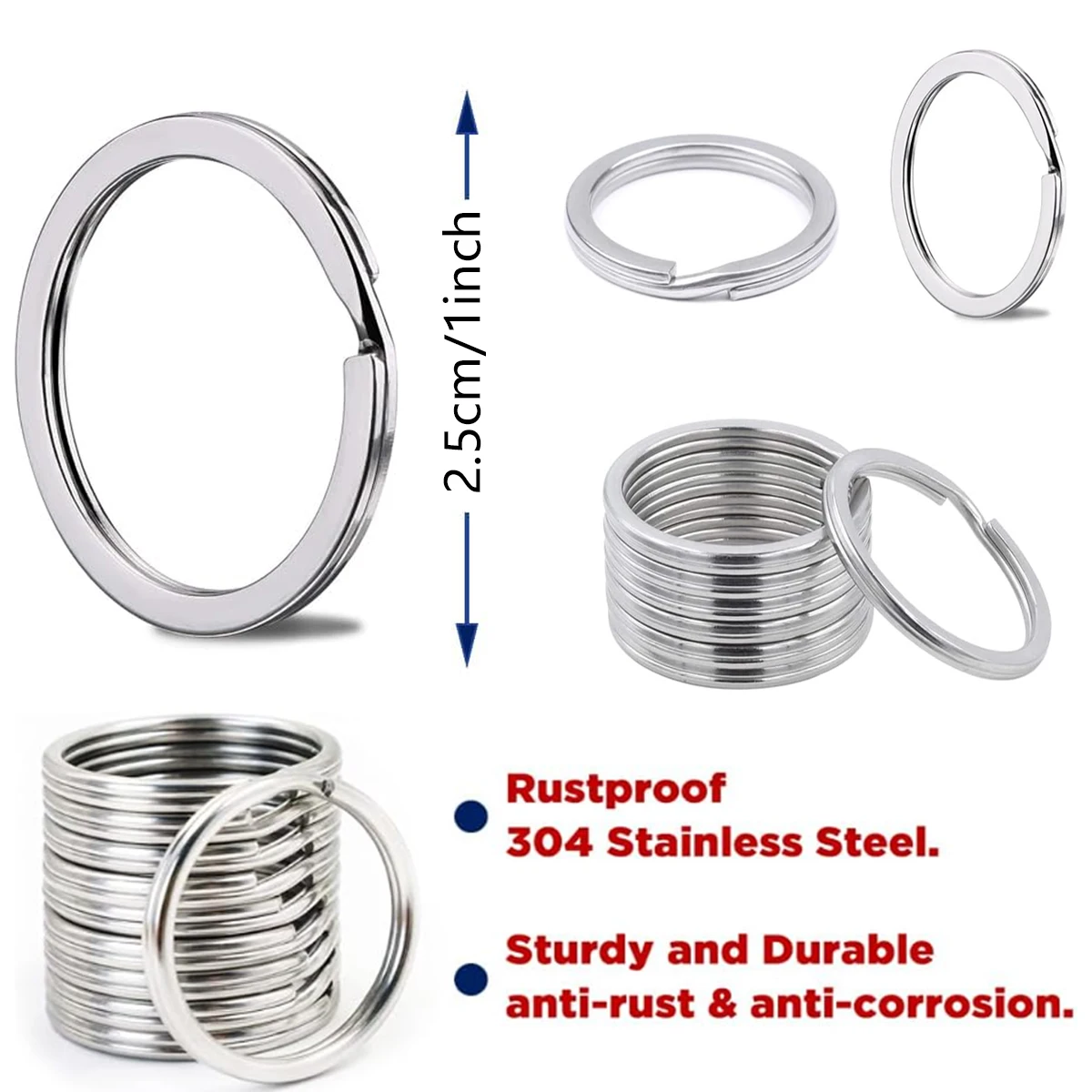 50/100/150 PCS Metal Flat Key Rings 1 Inch Detachable Split Key Rings For Home Office Key Accessories DIY Craft Making Kit Gifts
