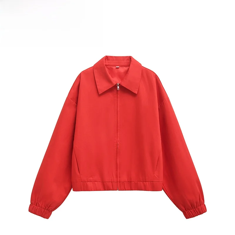 

ZAB Autumn New Women's Faion Wind Design Zipper ket Decorated Pilot Jaet Outerwear Polyester Fiber Collar Turn-down