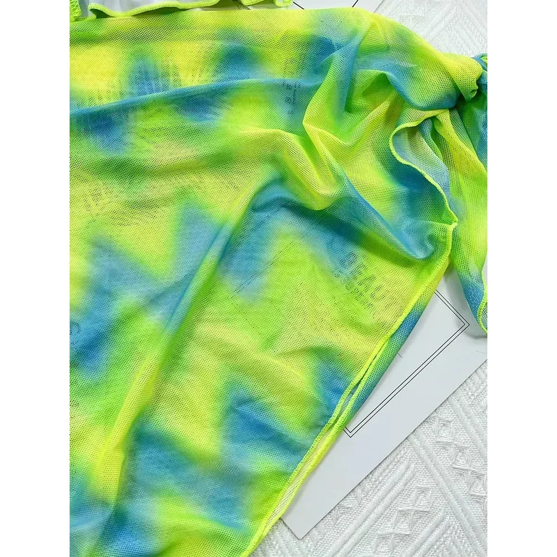 التعادل صبغ الرسن تكدرت الإناث مايكرو ملابس السباحة النساء 3 قطع مجموعة البكيني مع ردائه الاستحمام ثوب السباحة السباحة MN3