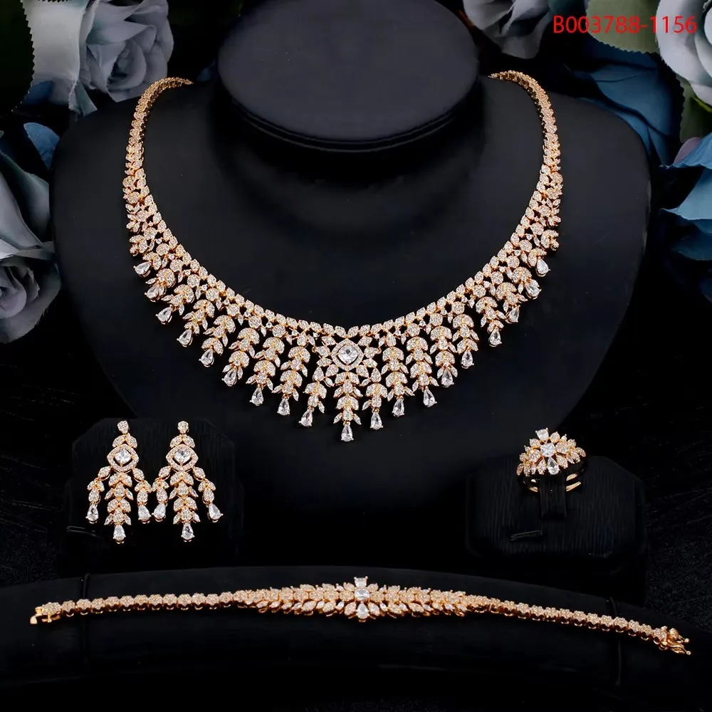 Bride Talk Trendy Popular 4 PCS Women Fashion Jewelry Set For Wedding Party Cubic Zirconia High Quality Gift  Bridal Jewellery