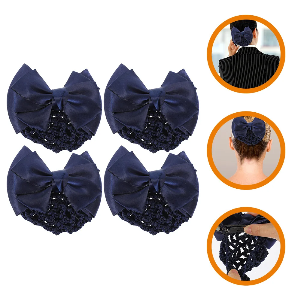 

4-шт. Зажим для сетчатого банта для женщин, заколка для волос с чехлом для булочек, сетки для булочек, аксессуар для волос официантки в отеле медсестры, балетная сетка для волос,