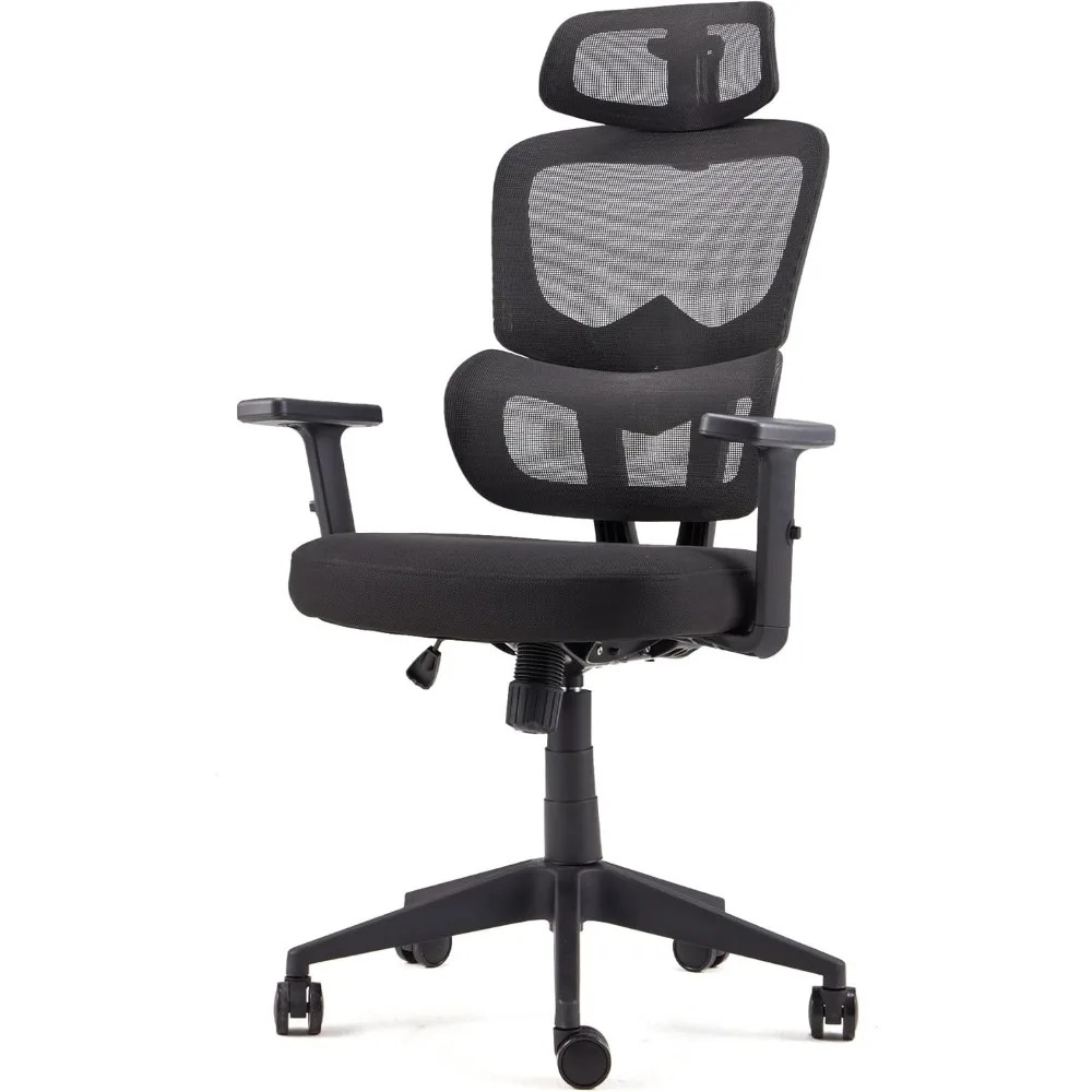 

Upholstered Mesh Swivel Chair with Adjustable Armrests and Lumbar/Head Support for Home Use