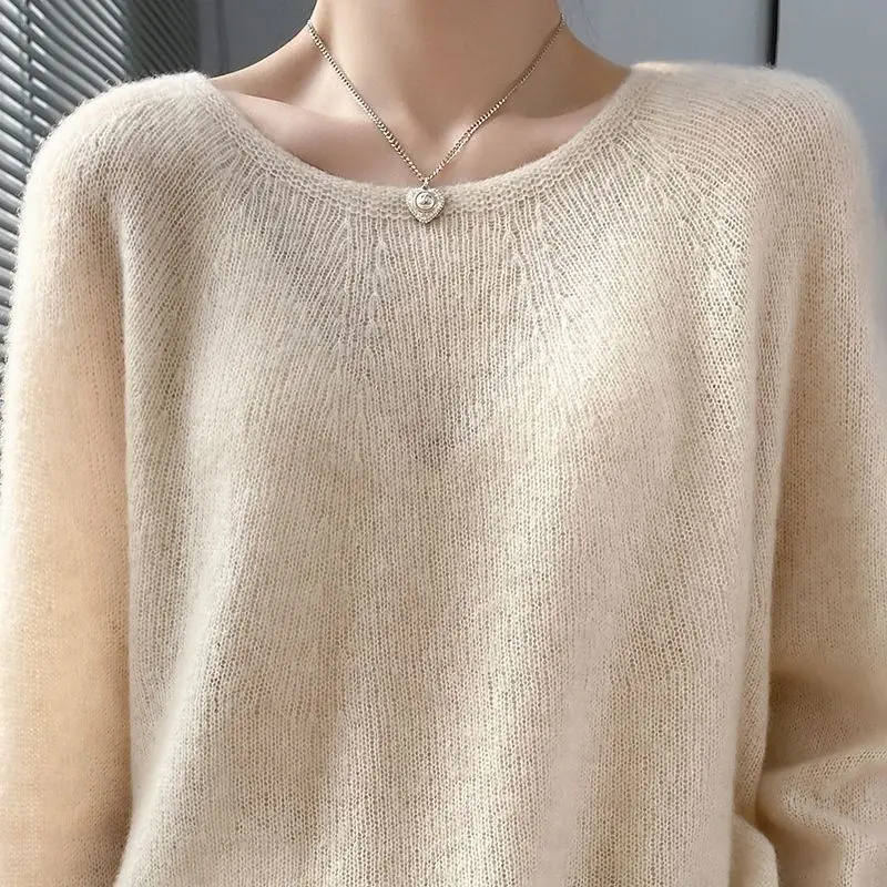 Spring and Autumn Solid Color Pullover Round Neck Knitted Slim Underlay Screw Thread Fashion Elegant Casual Formal Tops