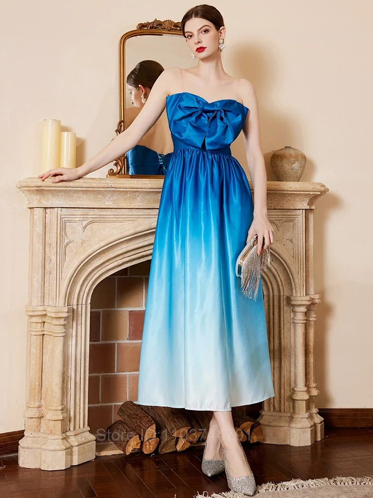 

2025 новый дизайн, элитное женское платье, модное градиентное платье с бантом, сексуальное банкетное платье без бретелек с открытыми плечами для женщин