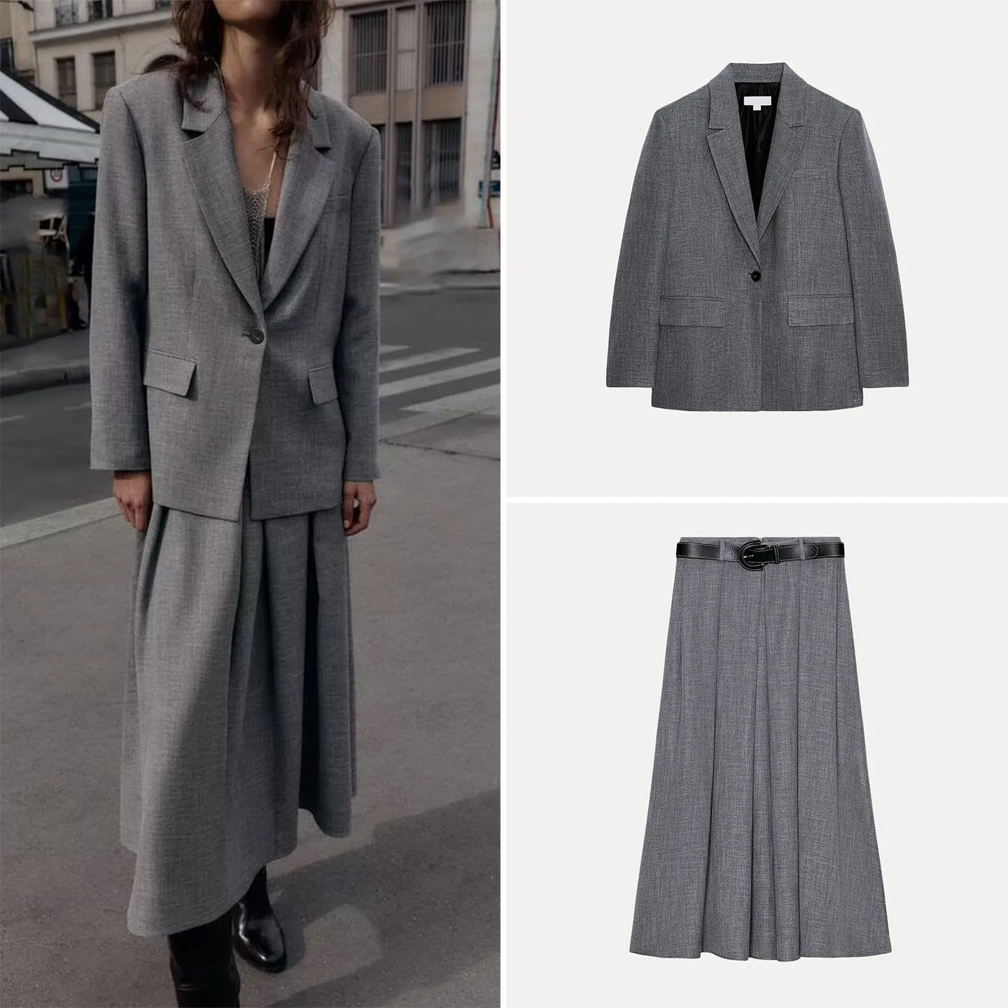 

Z Женский костюм Houtooth Jaet, комплект с юбкой-миди, длинный све, модная осенняя коллекция из двух предметов средней длины