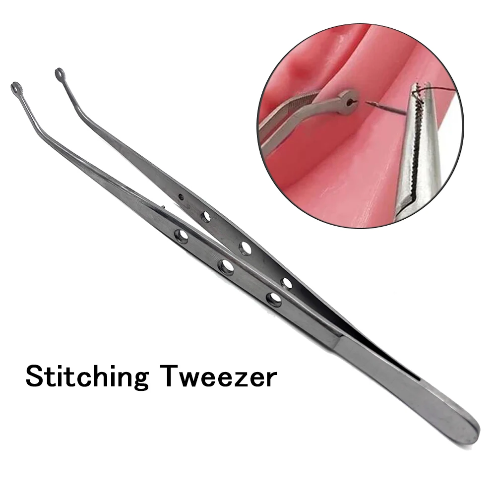 Dental Slots Surgical StitchingTweezer Dental Stainless Steel Tweezer Serrated Tip Holder Suture Forcep Autoclavable Teeth