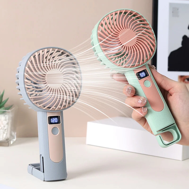 

Portable Handheld Fan with Digital Display 2 in 1 Desktop Stand USB Rechargeable Cooling Fan for Office Travel Outdoor Camping