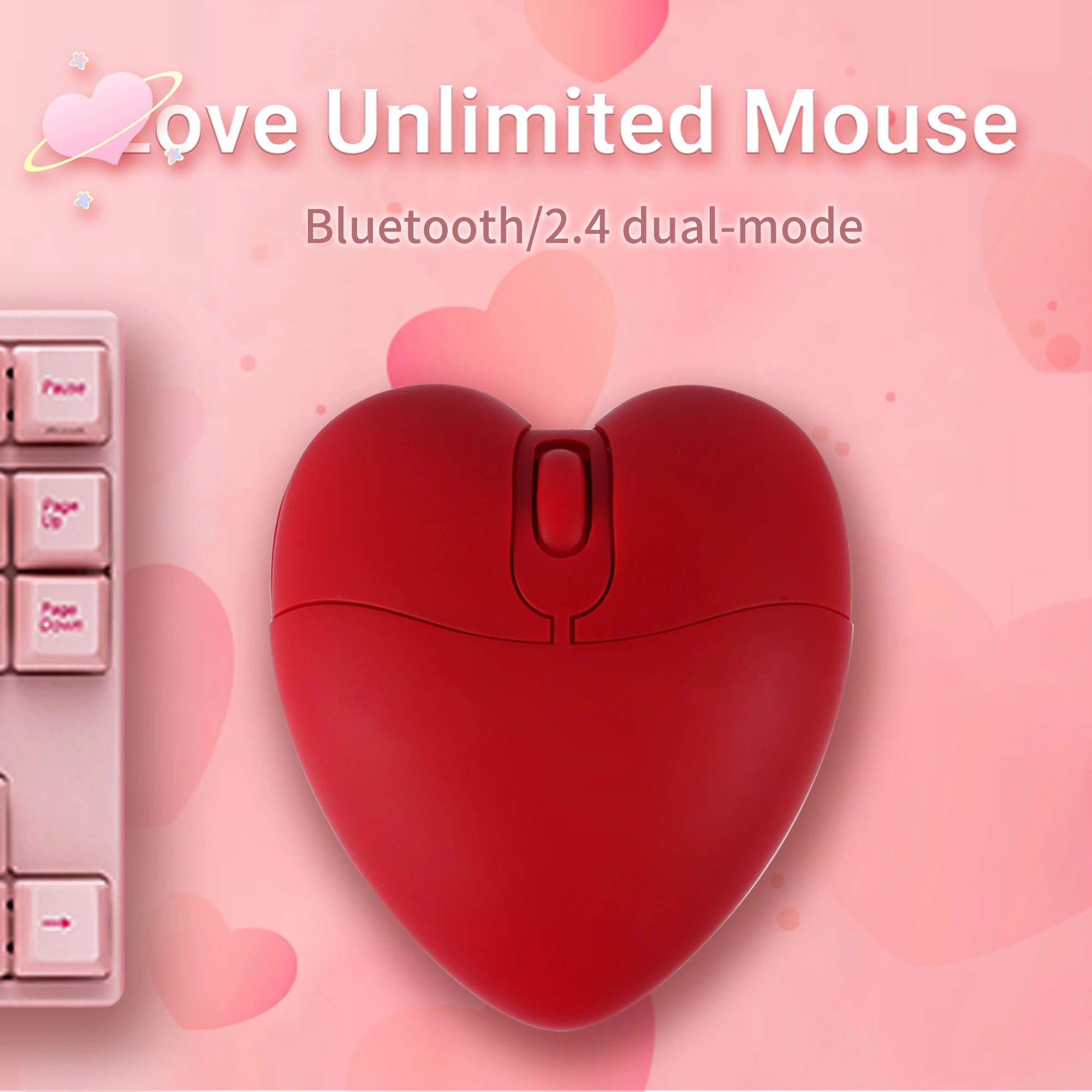 Wireless 2.4G Bluetooth Dual-mode Mouse Red Heart Shape Small Mouse Cute Mouse Light Weight Portable Mice Office Use PC Study