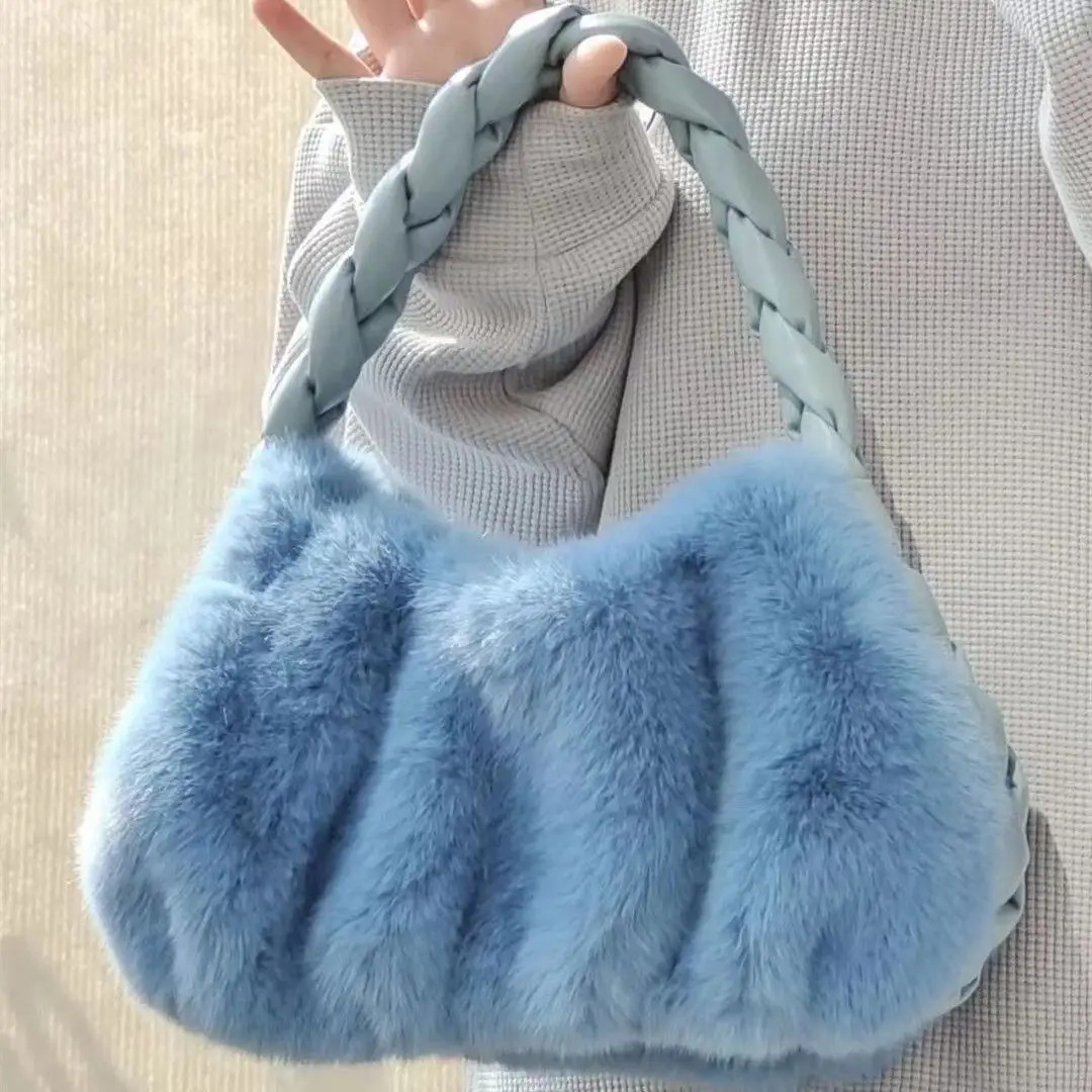 Women Bag Autumn Winter Fluffy Casual Fashion Zipper SOFT Shoulder Bag Purse Handbag Crossbody Bags for Women Luxury