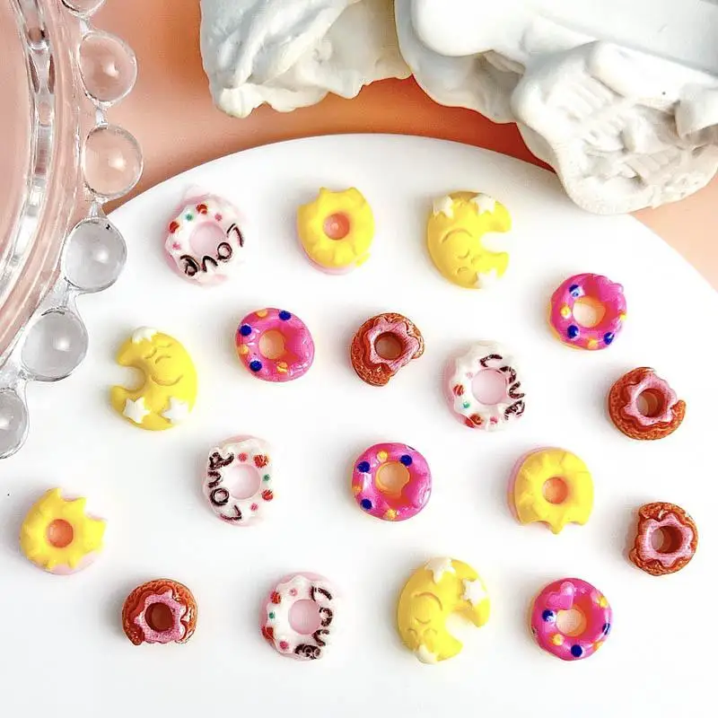 Random Mixed Simulated Crescent Shaped Donut Nail Charm 3D Resin Cartoon Dopamine Colored Donut Nail Art Decoration Manicure DIY