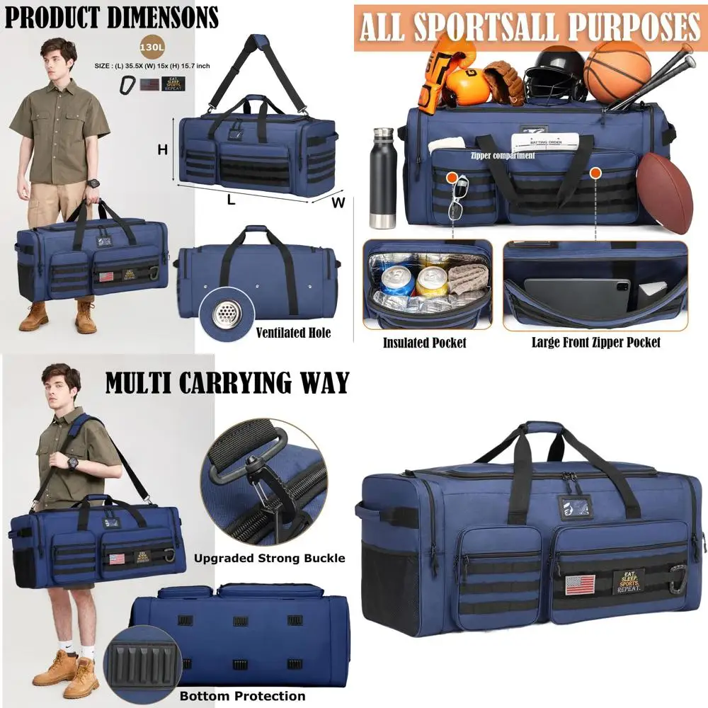 

Heavy-Duty Extra Large Travel & Sports Bag for Men - Ideal for Gym, Hockey, Football, Soccer, Basketball, and Team Training (Blu
