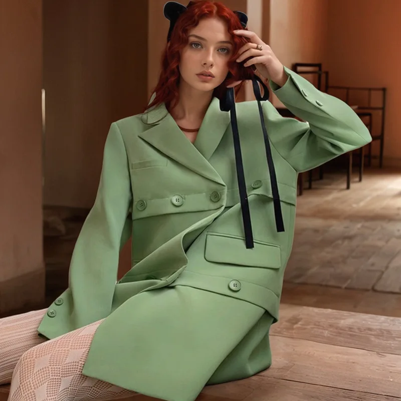 ZAMOR HIGH STREET Women's Minimalist Blazer Splicing Design Loose Fit Solid Color Versatile High-End Single-Breasted Suit Jacket
