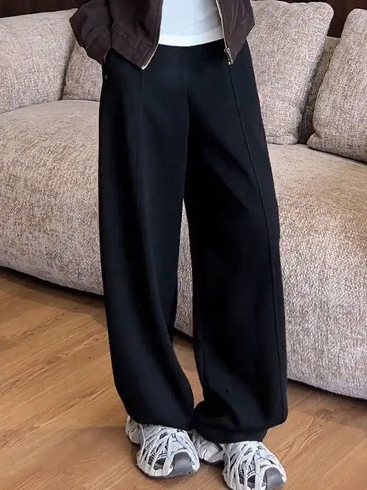 

Korean Sle Casual Pants Women's Loose Wide Leg Long Trousers Pure Color 3D Tailoring Design Spring Autumn New Faion