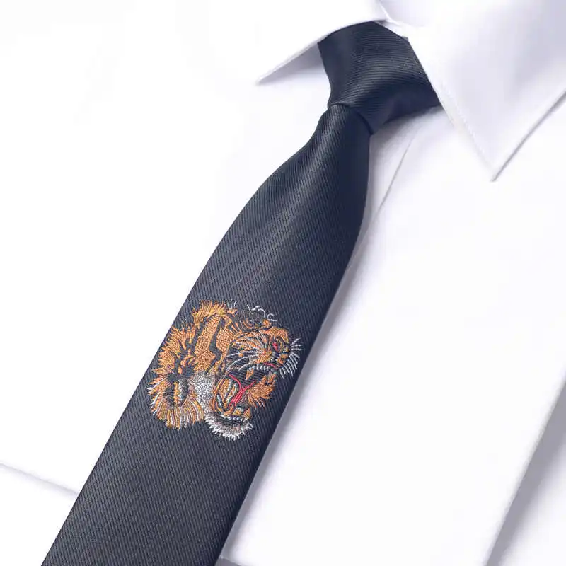 Bully Tiger Vintage Animal Tie 7CM Men's Shirt Accessories Personalized Jacquard Embroidery Fashion Trend Gift Necktie Gift