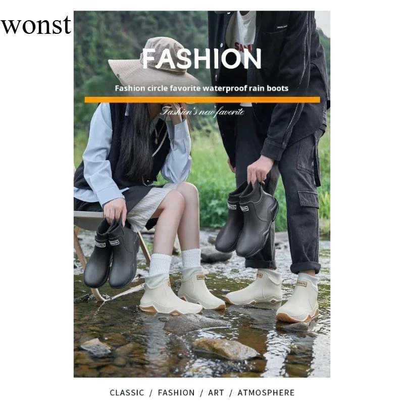 

Fashion Couple's Outdoor Rain Boots New Men High Top Hiking Fishing Water Shoes Anti-slip Chef Work Ankle Boots Waterproof Shoes