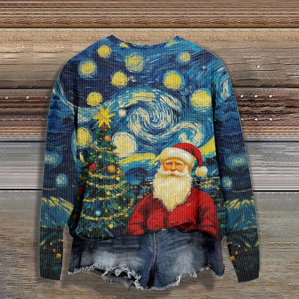 Sweat-shirt de Noël Starry Sky Art Customs pour femmes, sweat à capuche ras du cou, pulls décontractés, cadeau de vacances, couple, streetwear d'hiver