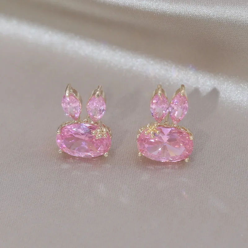 Korea New Fashion Jewelry 14K Gold Plated Cute Rabbit Zircon Earrings Sweet Girl Gifts Elegant Women Daily Work Accessories