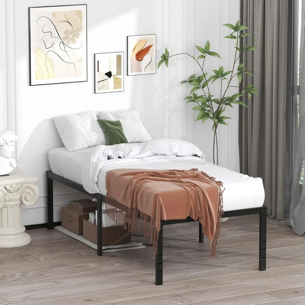 EMODA Marco de cama doble de 20 pulgadas No necesita somier, marcos de cama de plataforma doble de metal alto y resistente con gran espacio de almacenamiento, Nois