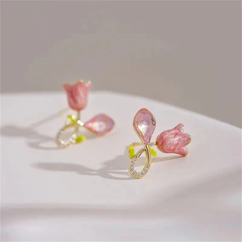 10/30/50PAIRS Floret Earrings Durable Enamel Tulip Alloy 1 Pair Popular Jewelry Niche Design Stud Earrings