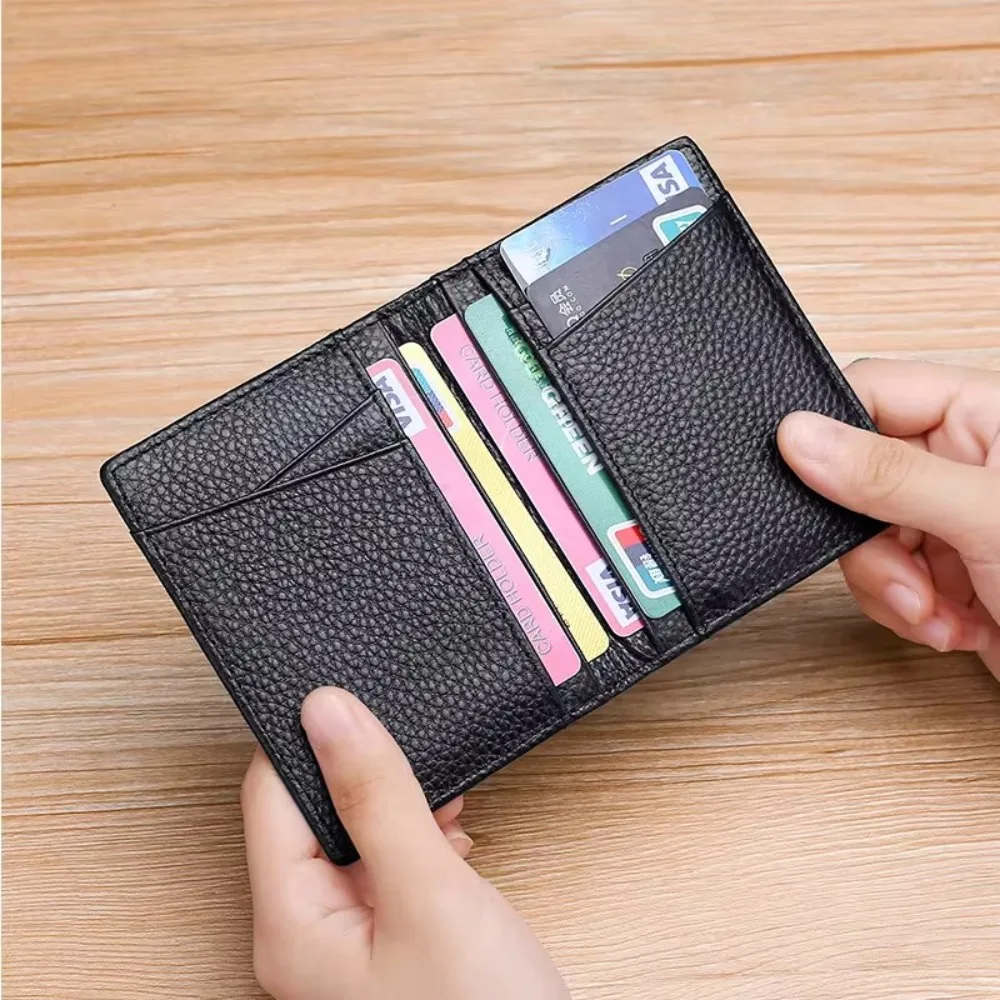 Dompet pria kulit asli, kualitas tinggi lembut kulit asli hitam Mini pemegang kartu kredit dompet tipis tahan lama Super ramping