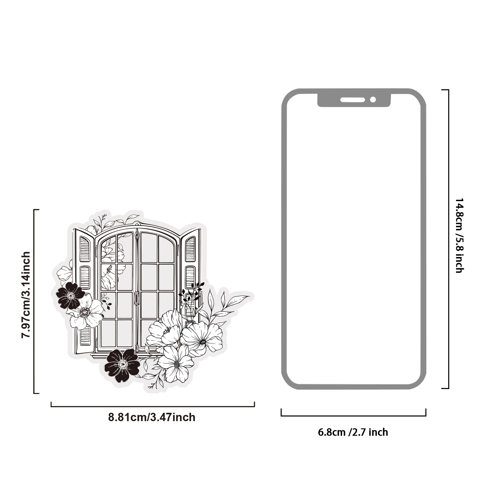 Etori Life 10Pcs Black and White Sketch Window Frame Rose Daisy Pet Stickers for Album and Notebook Decoration, Suitable for Handmade Scrapbooking Supplies, Laptop, Phone Back Decoration, Handbags, Pencil Cases, Pen Holders, Notepads, Diaries, Postcards and Envelopes, Office Decoration Accessories, DIY Crafts, Vintage Parties, School Supplies, Back-To-School Season, Cycling Decals