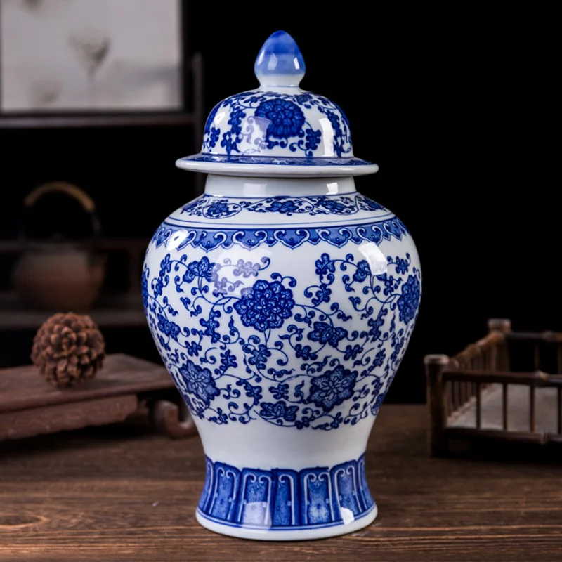 JingDeZhen Famous Blue and White on Porcelain 33cm General Tank Ceramics Dragon Patterned Lucky Tube Storage Box for Home Decor