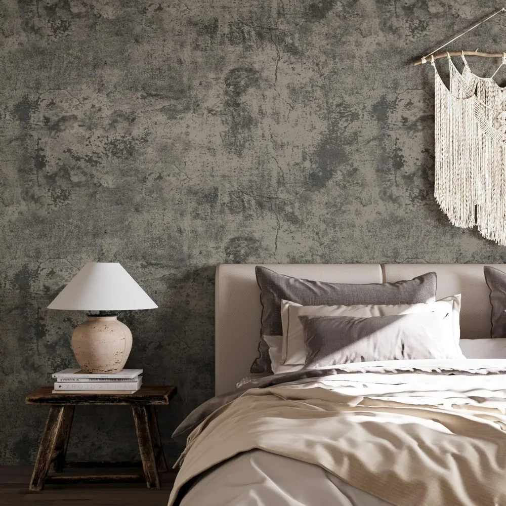 لفة ورق جدران من الفينيل المزخرف بالخرسانة الصناعية - غطاء حائط ذاتي اللصق مقاس 32 × 354 بوصة