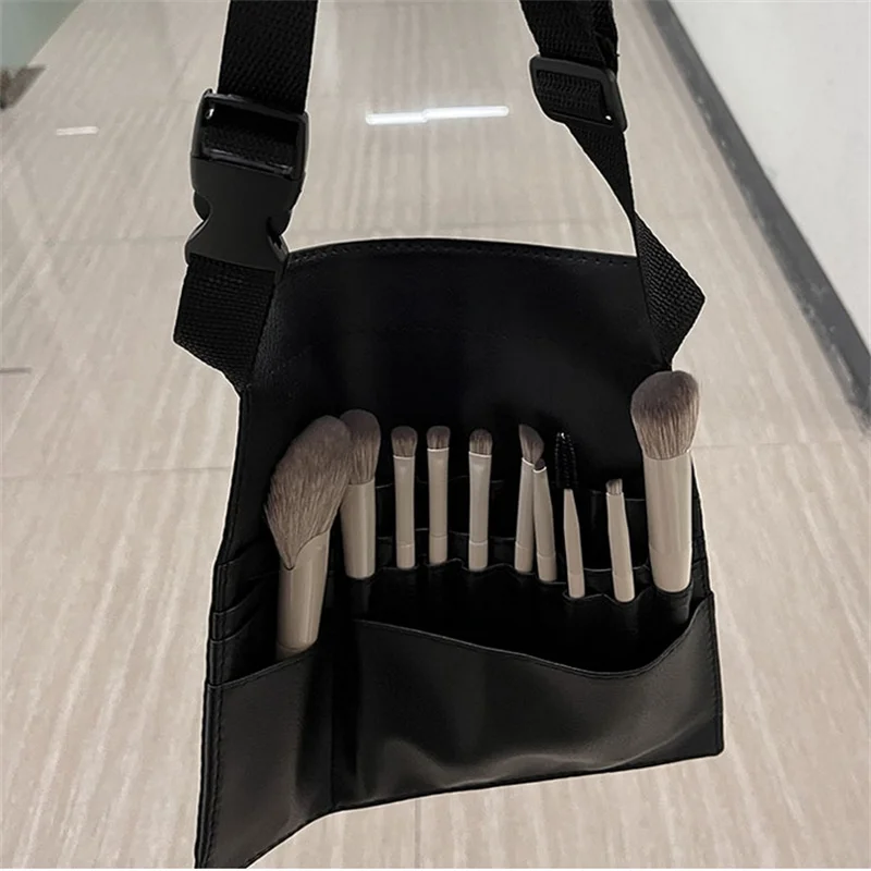 전문 메이크업 아티스트 대용량을위한 벨트 PU 가죽 화장품 가방 허리 가방과 다기능 블랙 메이크업 브러쉬 가방