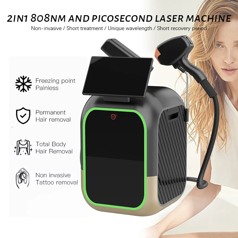 Dispositif Laser Soprano 2 en 1 4000W, épilation à Diode 808nm + épilation de tatouage Pico pour la réduction permanente des cheveux et l'effacement des tatouages